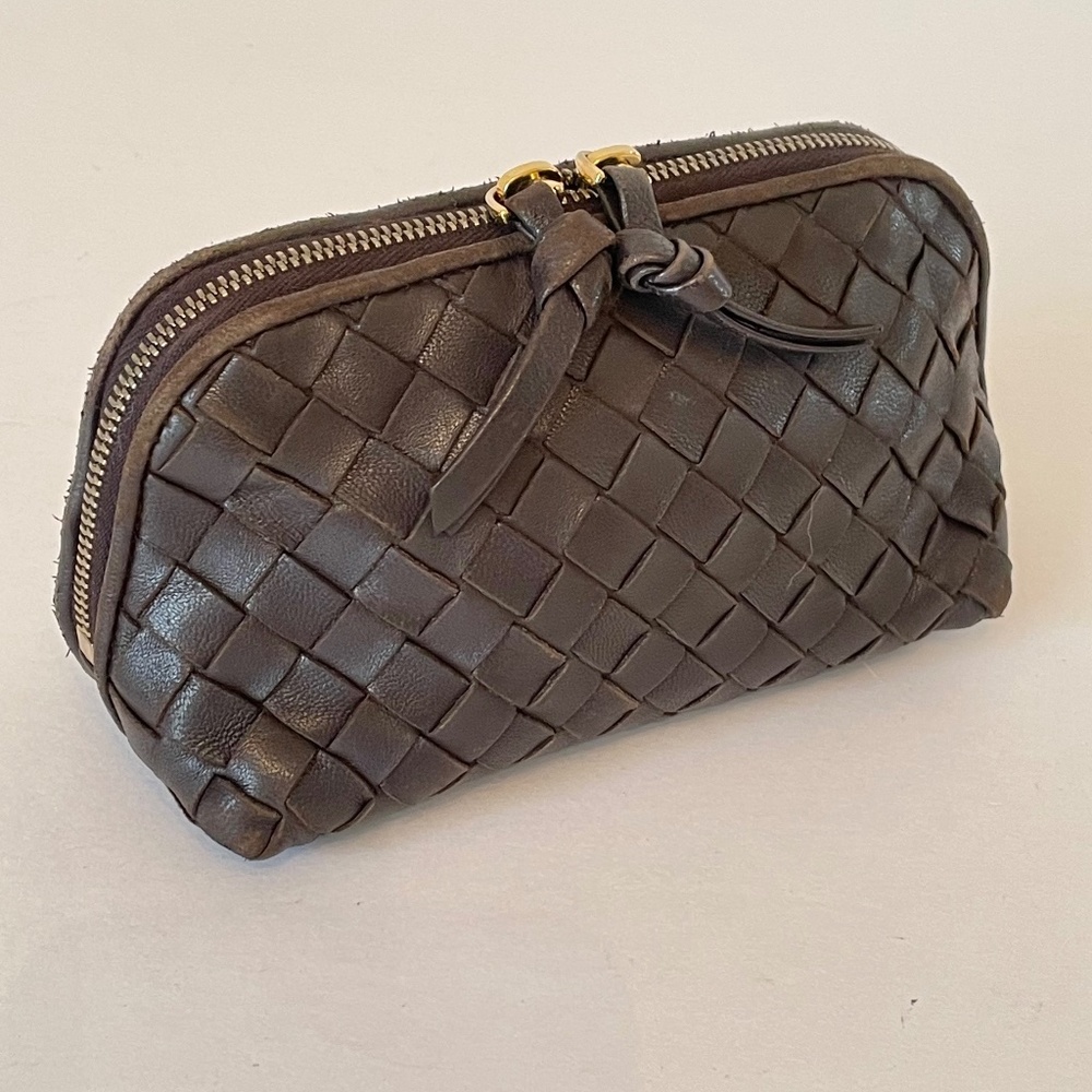 Bottega Veneta Intrecciato Brown leather small pouch cosmetic case mini bag - Picture 2 of 16